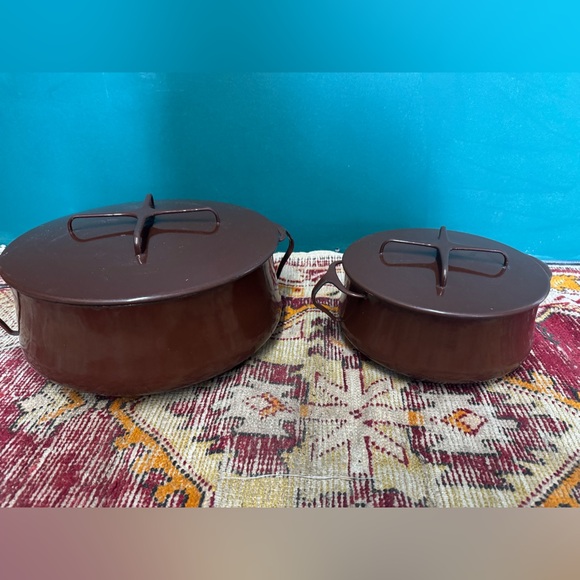 Vintage Pair of Dansk Kobenstyle Enamel Pots with Lids